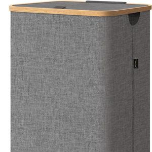 BALEINE Laundry Hamper with Lid, Tall Laundry Baskets with Bamboo Pull Handles, Large Laundry Bin with Internal Support (26 Gal/100L, Grey)