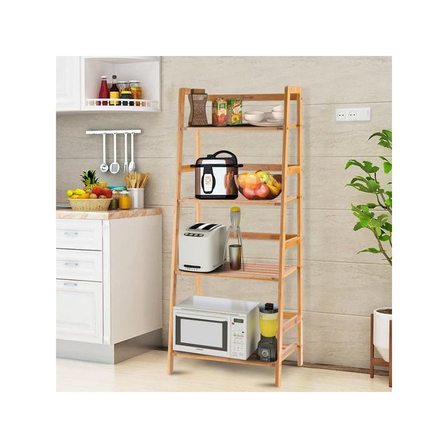 Costway Multifunctional 4 Shelf Bamboo Bookcase Ladder Plant Flower Stand Rack Storage