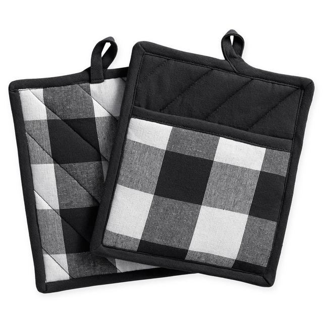 Elrene Farmhouse Living Buffalo Check Pot Holders in Black/White (Set of 2)