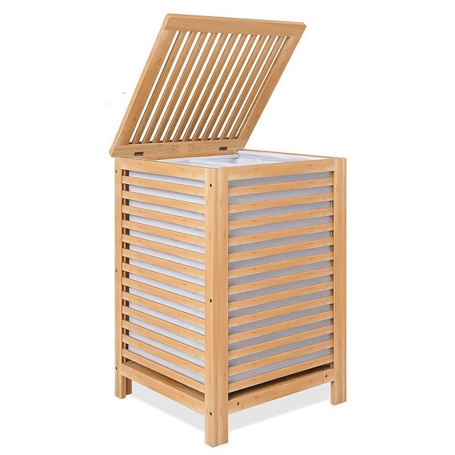SMIBUY Double Laundry Hamper with Lid, 120L Bamboo Laundry Basket with Removable Liner Bag, 2-Section Clothes Divider Laundry Sorter for Laundry Room, Bathroom, Bedroom (Natural)