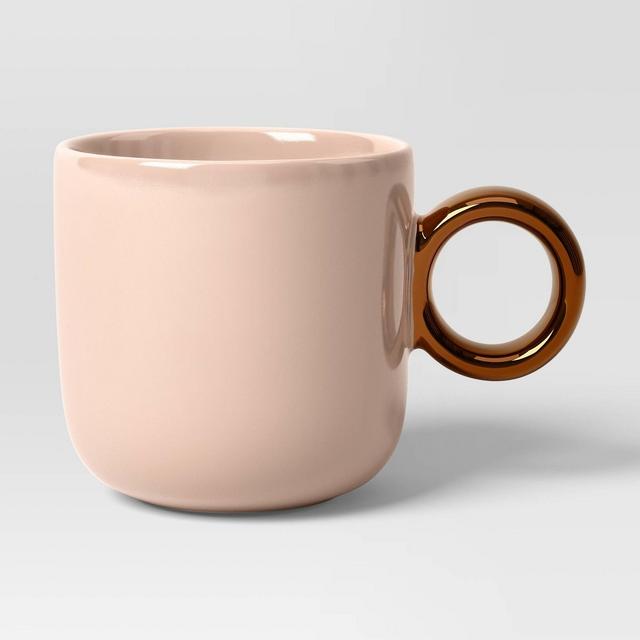 14.66oz stoneware Pearlized Glaze Mug Pink with Gold Handle - Threshold™
