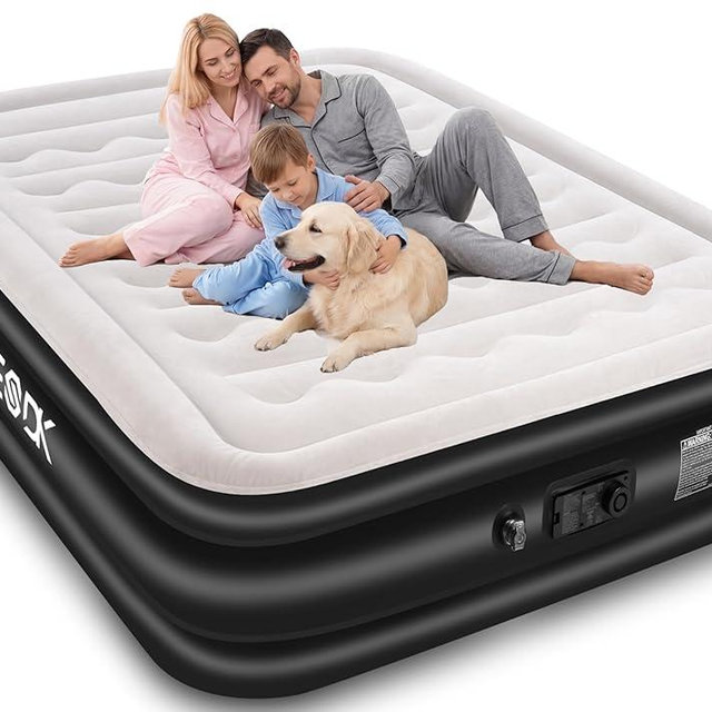dkesdk Air Mattress Queen with Built in Pump,Comfortable Waterproof Flocked Surface Inflatable Mattress for Temporary Family Stays and Travel,14-Inch Blow Up Mattress Inflates in 3 Minutes