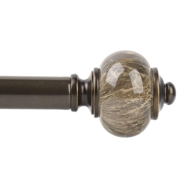 KAMANINA 1 Inch Curtain Rods 32 to 58 Inches (2.6-4.8ft), Antique Bronze Single Curtain Rod for Windows, Decorative Drapery Rod with Marble End