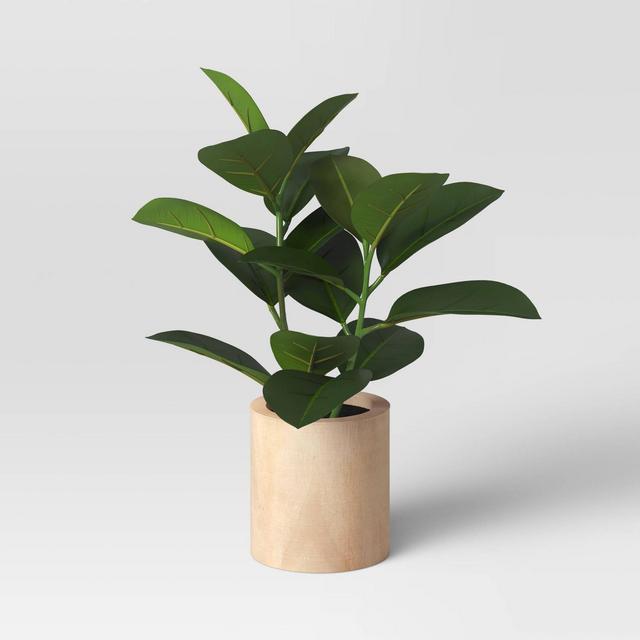 Medium Rubber Leaf Wood Pot - Threshold™