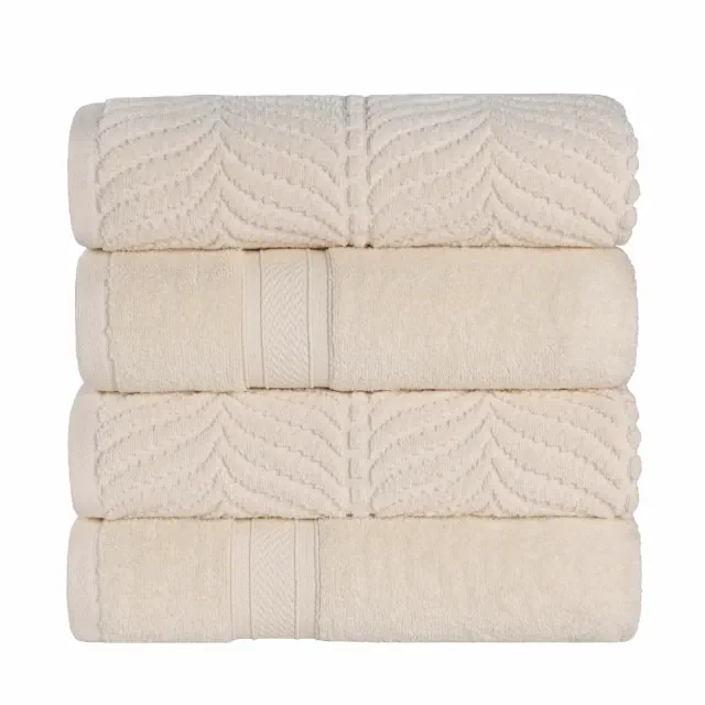 Chevron Zero Twist Cotton Solid and Jacquard Bath Towel Set of 4, Ivory - Blue Nile Mills