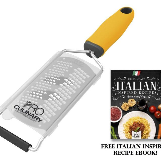 Pro Culinary Zester Grater - Professional Hand Held Stainless Steel Fine Grater With Silicone Handle And Blade Protector - Dishwasher Safe - Yellow - Free Ebook