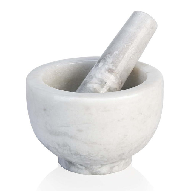 Koville Genuine Marble Mortar and Pestle Set, 5" African Stone Grinder for Kitchen, Molcajete, Guacamole, Salsa, Pill Crusher, Spice, Herb, Garlic, Nuts, Heavy Duty Grinder Bowl for Kitchen