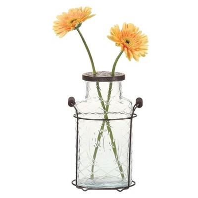 Glass Vase with Metal Flower Lid (10.5")- 3R Studios