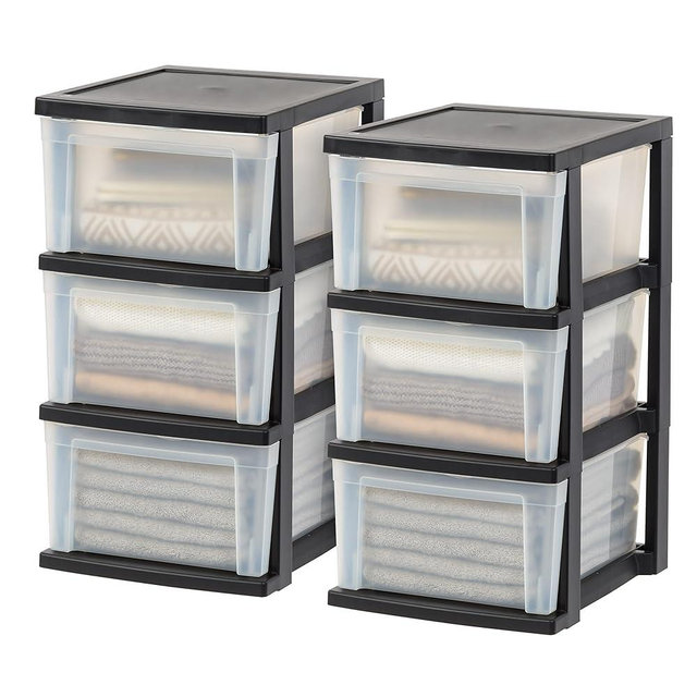 IRIS USA 2 Pack 3 Drawer Plastic Organizers and Storage, Black