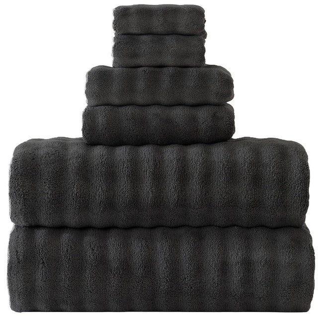 FITFINE Bath Sheets Set 40x80 Inches Microfiber Extra Large BathTowels Super Soft Absorbent Quickly Dry Shower Towels for Bathroom (Charcoal Grey,PK 6)