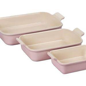 Le Creuset Stoneware Heritage 3-Piece Rectangular Baking Dish Set, Chiffon Pink