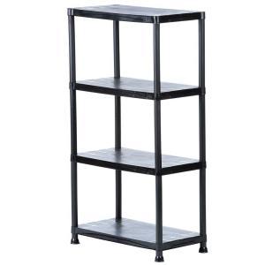 4-shelf Black Plastic Storage Shelving Unit