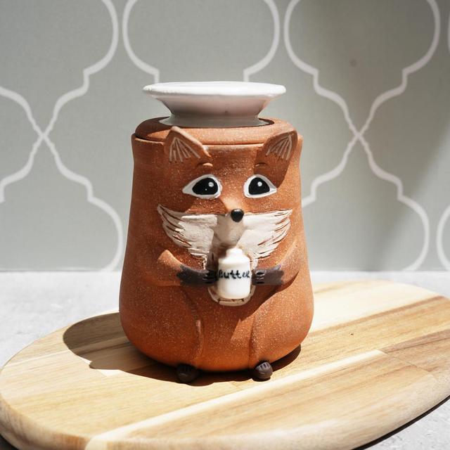 Handmade Fox Butter Crock: Stoneware French Butter Keeper