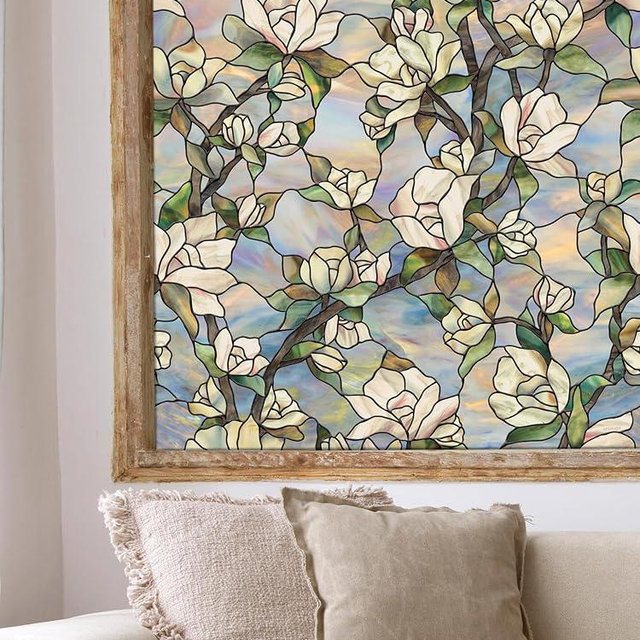 Artscape Star Magnolia | Privacy Window Film with Vibrant Colored Pattern | Non-Adhesive & UV Protection | Easy to Apply & Removable | 24 x 36 Inches | Made in USA