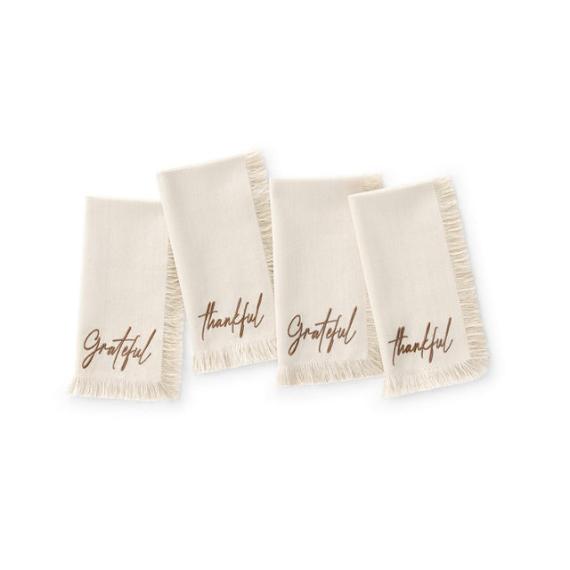 Elrene Fringed Harvest Sentiment Cotton Napkins, Set of 4