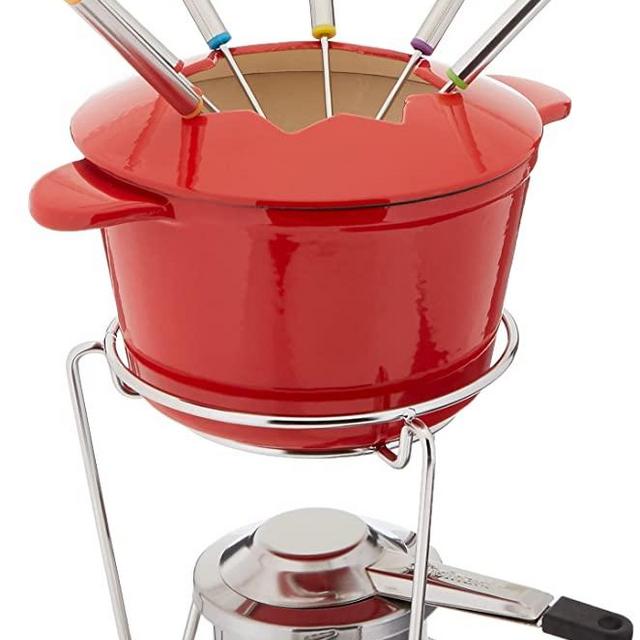 Cuisinart FP-115RS 13-Piece Cast Iron Fondue Set, Red