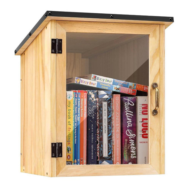 Little Library Box Outdoor, Waterproof Outdoor Library Book Box, Little Wood Cabinet for Sharing Books, Art Literature and Newspapers with Neighborhoods, Community and Schools (Upgraded)