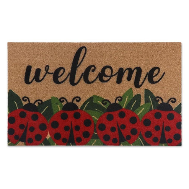 Arttown Welcome Ladybugs Door Mat Cute Red Ladybugs Green Leaf Welcome Doormat Thick Bottom Backing Non-Slip Durable Resist Dirt Door Rug Indoor Outdoor Entry Mat for Porch Entrance Patio 17x30 Inch