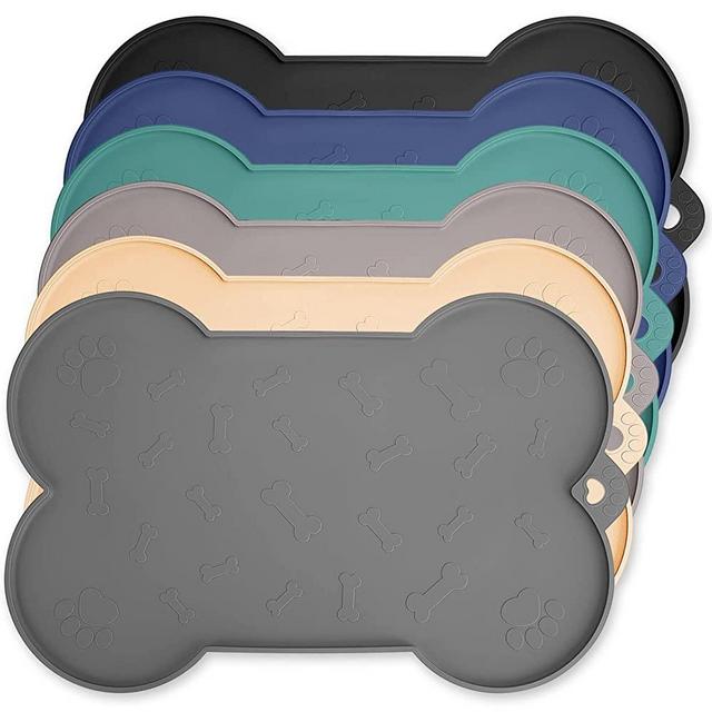 Dog Bowl Mat, NWFHTD Dog Mat for Food and Water Pet Cat Large Small Silicone Rubber Plastic Waterproof Feeding Eating Dish Placemat Trays with Edges Lip for Floor