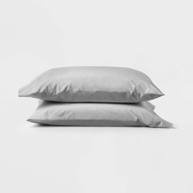 Standard Washed Supima Percale Solid Pillowcase Set Light Gray - Casaluna™