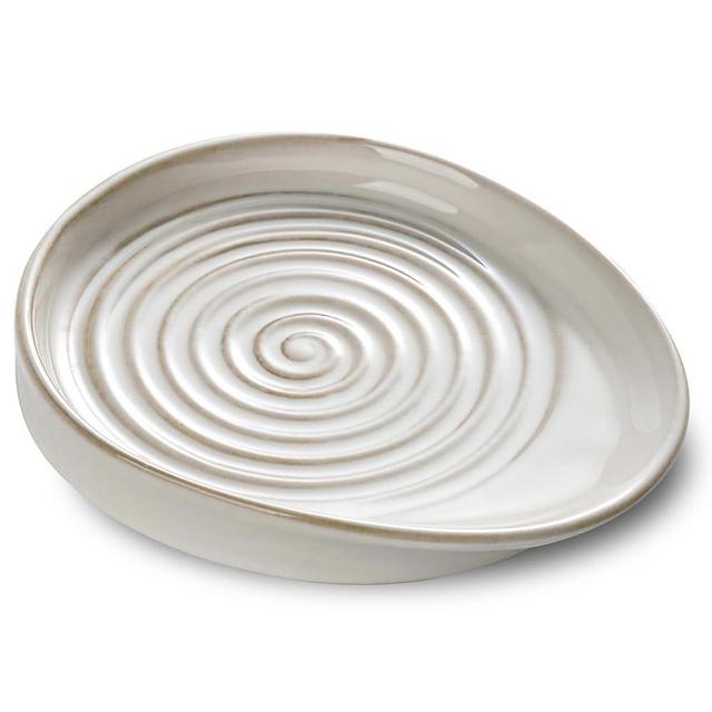 Seyatoo Ceramic Spoon Rest for Stove Top, Spoon Holder for Kitchen Counter, Farmhouse Cooking Utensil Holder for Spoons, Ladles, Spatula, Glazed White