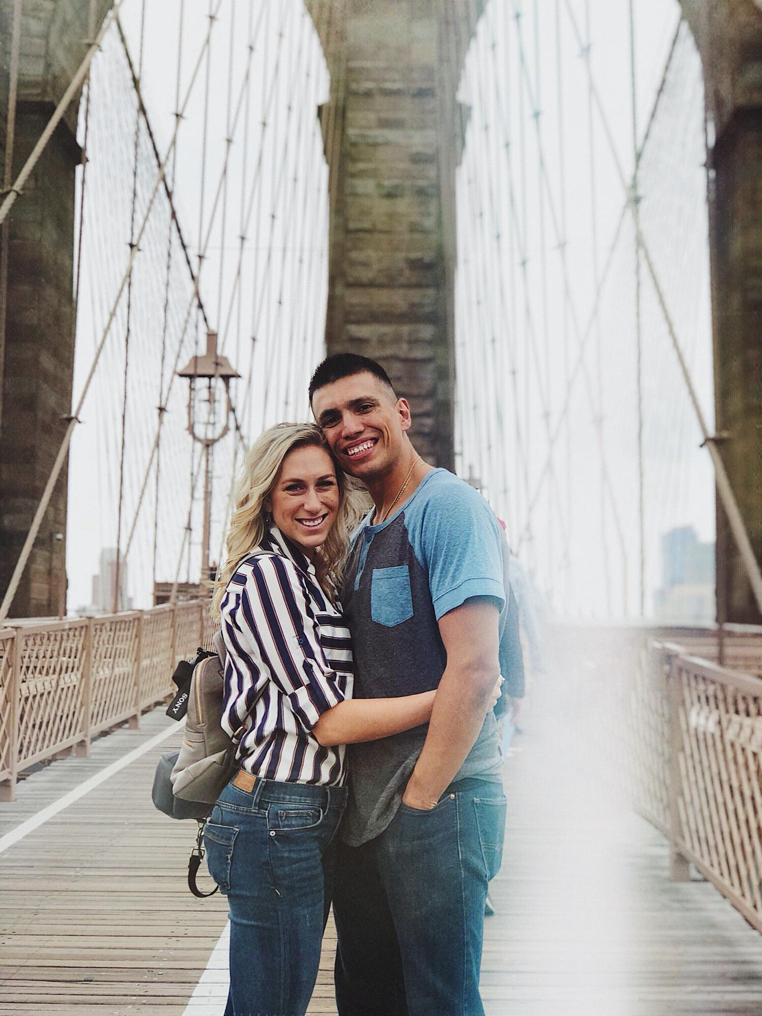On the Brooklyn Bridge in NYC