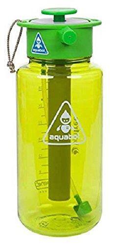Lunatec Aquabot sport water bottle - a pressurized mister, camp shower and hydration in one. Portable running water for your pocket. BPA free.