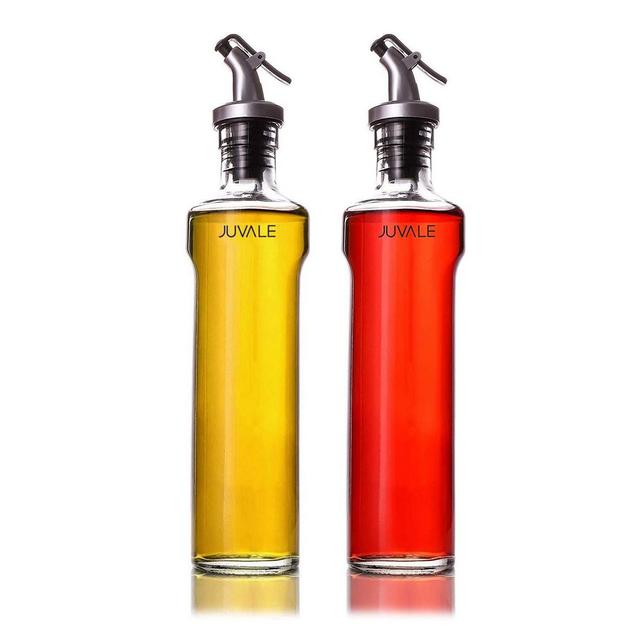 Juvale 2-Pack Oil and Vinegar Dispensers 12 Oz 355mL Glass Cruet Bottles with Lever Release Pourers