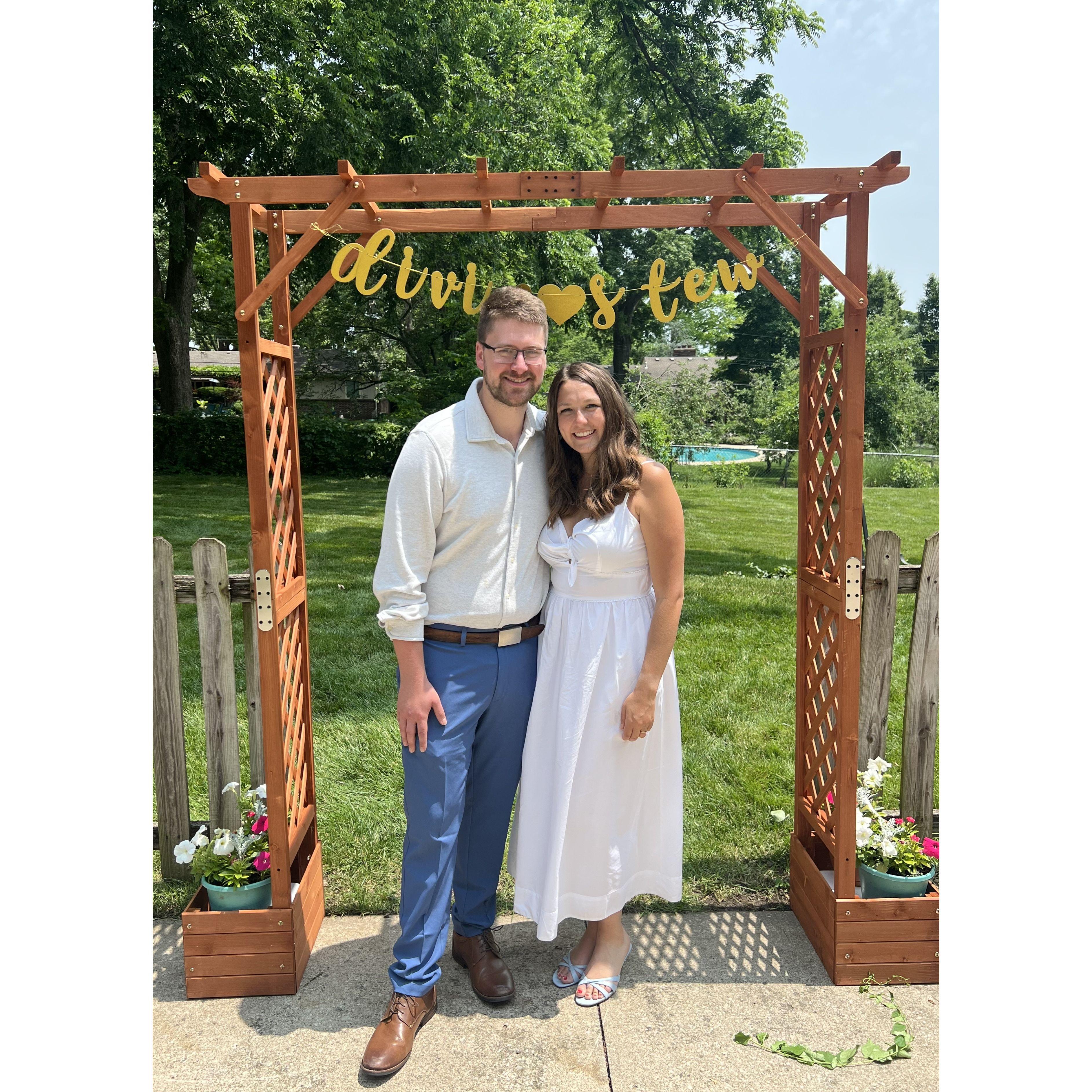 Here are Stew and Olivia after Liv’s wedding shower, hosted by dear family friends Christine Rorie, Leah Hyatt, and Liz Verkler on May 31.