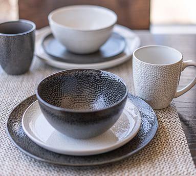 2 Black - Serene Stoneware 16-Piece Dinnerware Set with Pasta & Cereal Bowl