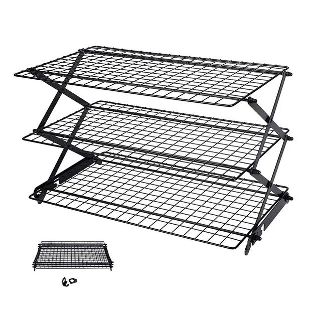 3 -Tier Collapsible Cooling Rack with Adjustable 3 Setting Design Stackable Cooling Roasting Cooking for Cookies Baking