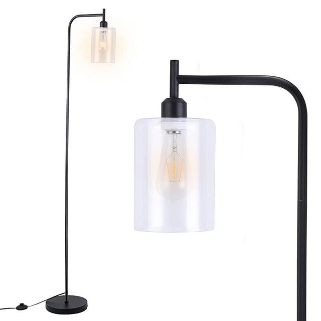 LED Floor Lamp,Black Industrial Floor Lamp with Hanging Glass Lamp Shade,Modern Standing Home Decor Lamp,Classic Vintage Standing Lamp for Reading,Living Room,Bedroom,Office,E26 Base,LED Bulb Included