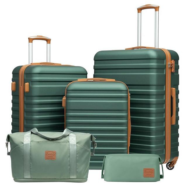 Coolife Suitcase Set 3 Piece Luggage Set Carry On Hardside Luggage with TSA Lock Spinner Wheels (Dark Green, 5 piece set)