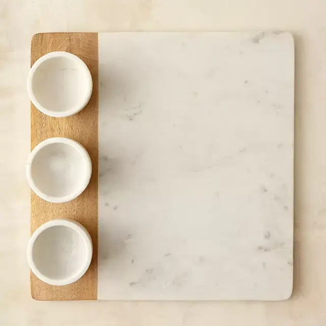 Marble + Wood Dip Trio Tray