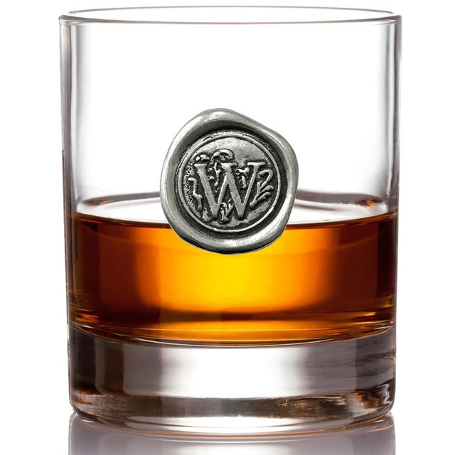 English Pewter Company 11oz Old Fashioned Whiskey Rocks Glass With Monogram Initial - Unique Gifts For Men - Personalized Gifts With Your Choice of Initial (W) MON123