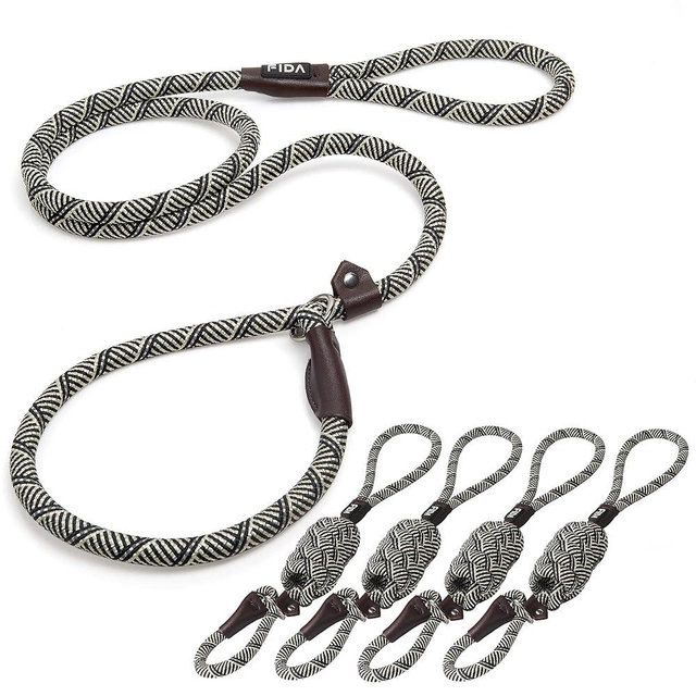Fida Durable Slip Lead - Bulk Pack of 5, Heavy Duty 1/2" x 6 FT Comfortable Strong Rope Dog Leash for Large, Medium & Small Dogs, No Pulling Pet Training Leash with Highly Reflective Grey