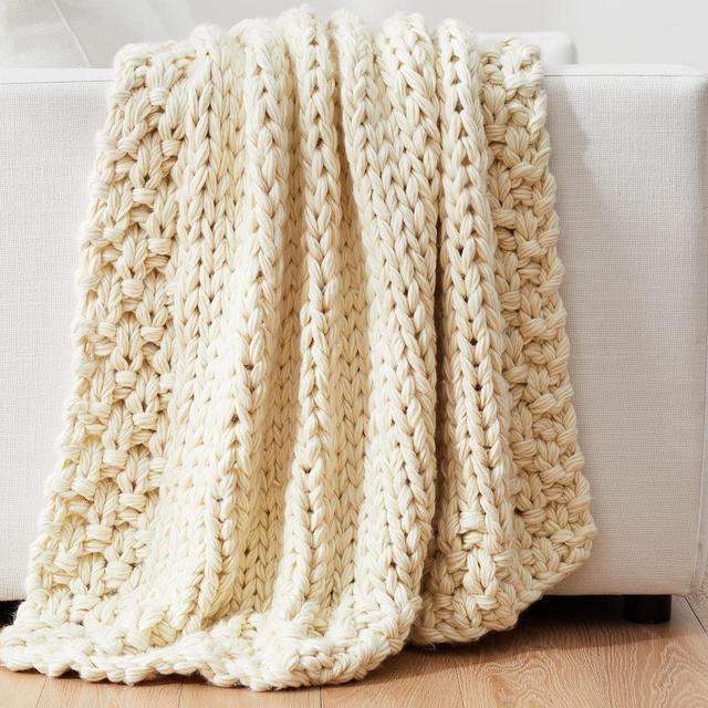 Ellsworth Chunky Border Throw, 44" x 56", Ivory