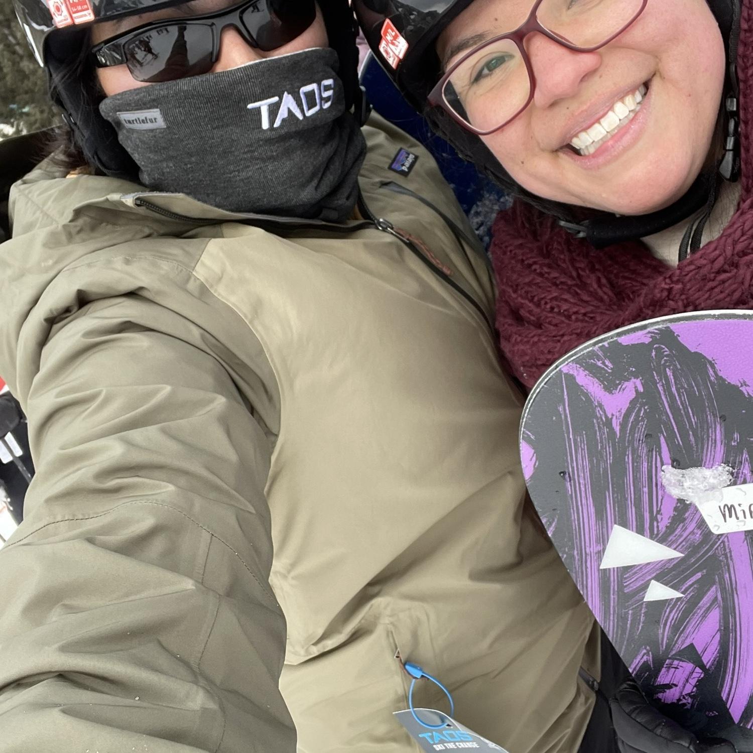 Our first lesson snowboarding together in Taos for my Sheryl's birthday!