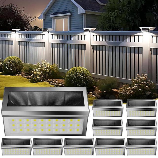 MoonGeGe Solar Outdoor Deck Lights: 10Pack 30LED Fence Solar Step Outside Lights Waterproof,Stainless Steel Outdoor Stair Fence Porch Lights Lamp Solar Powered Outdoor Lighting for Wall Garden Décor