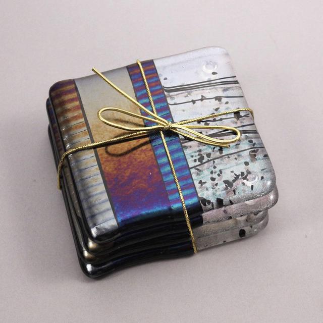 Contemporary Iridescent Fused Glass Coasters (set of 4) - Prismatic - Home Décor - Housewarming Gift - Drink Coasters - Free Shipping
