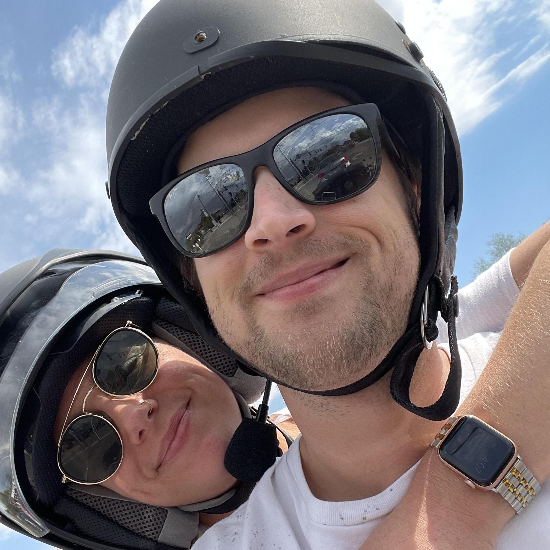 We have a lot of fun sharing our hobbies with each other. Drew loves motorcycles and we both really enjoy taking rides with amazing views!
