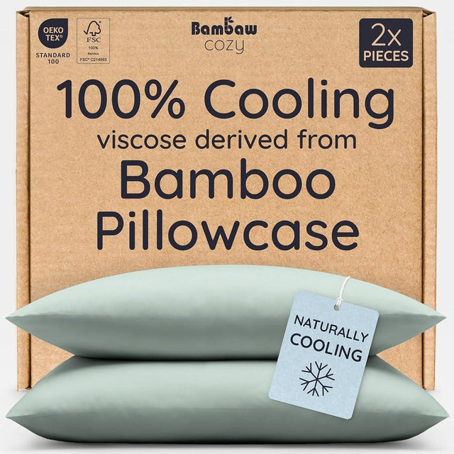Bambaw 100% Viscose Derived from Bamboo Pillow Cases Queen Size Set of 2, Cooling Pillow Cases Queen Size, Breathable, Anti Acne, Luxury Pillowcases with Envelope Closure (Sea Glass)