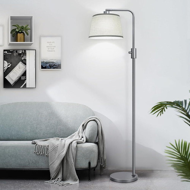 【Upgraded】 Dimmable Floor Lamp, 1000 Lumens LED Edison Bulb Included, Arc Floor Lamps for Living Room Modern Standing Lamp with Linen Shade, Tall Lamps for Living Room Bedroom Office Dining Room-Grey