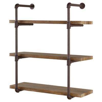 35" x 31.5" Three Tier Industrial Pipe Wall Shelf Natural - Danya B.