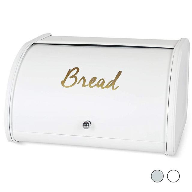 White Bread Boxes for Kitchen Counter - Farmhouse Bread Box For Homemade Bread, Sourdough Crock | Rustic & Vintage | Stainless Steel Metal Holder, Large Containers Storage - Matte White