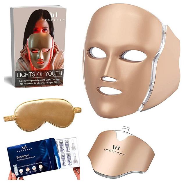 Led face mask Light Therapy - Dermawave 7 Colors Light Therapy Mask with 10 Pcs Serum Pack Eye Mask & Ebook - Spa like Light Therapy Facial for a Brighter, Smoother & Rejuvenated Skin- Blue & Red Light - 2 Years Warranty