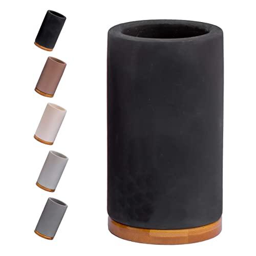 Bamboo Diatomite Toothbrush Holder for Bathroom | Electric Tooth Brush Holder & Organizer | Premium Organic Natural Materials (Black)