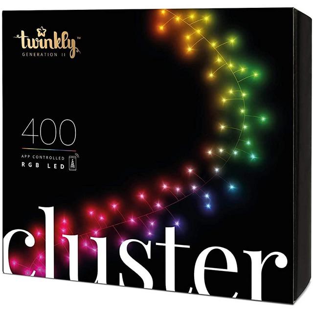 Twinkly - TWC400STP 400 RGB Multicolor LED Cluster Lights - App-Controlled LED Christmas Lights with Green Cable (19.5ft) - IoT & Razer Chroma Enabled - Indoor/Outdoor Party Decorations