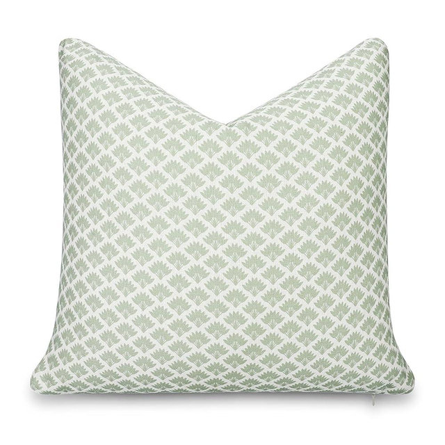 Crumbs Home Modern Farmhouse California Casual Indoor Outdoor Throw Pillow Cover, 20"x20" Water Repellent for Patio, Backyard, Couch, Poolside, Light Green Print Ravenala Palm Tree
