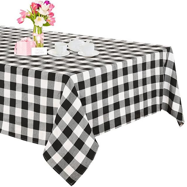Buffalo Plaid Tablecloth 56x84 Inch Black and White Checkered Table Cloth Rectangle Farmhouse Table Cover for Spring Party Dining Table Decoration